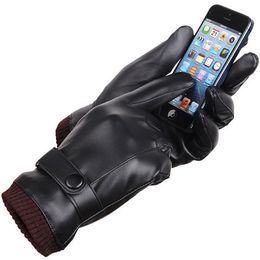 Winter Cool Men Women Thicken Washable Black Touchscreen Leather Gloves for Driving
