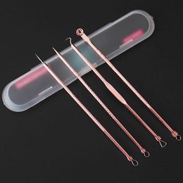 4Pc/Set Rose gold Blemish Whitehead Blackhead Come done Acne Removal Extractor Remover Needles Pimple Kit Makeup Tools gift Free Shipping