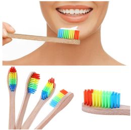 Natural Bamboo Toothbrush Soft Bristle Tooth brush Small Brush Head Oral Hygiene Wood Handle Rainbow Color Brushes