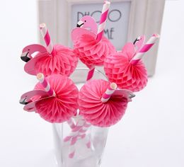 Flamingo Straw 3D Straw Bendy Flexible paper Drinking Straws Kids Birthday/Wedding/Pool Party Decoration Supplies c582