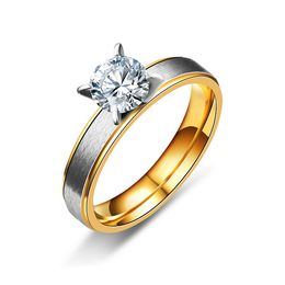 Diamond Cubic Zirconia Ring band finger Gold Stainless Steel Couple Wedding Rings Crystal Fashion Jewellery Gift for Men Women will and sandy