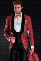 High Quality Groom Tuxedos One Button Shawl Lapel Groomsmen Best Man Suit Wedding Mens Suits (Jacket+Pants+Vest+Tie) J211