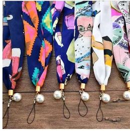 Cell Phone Strap Polyester Lanyard ID Pendant Rope String Cord Women Scarf holderKeys Clasp Stylish Girly Luxury Mobile Straps