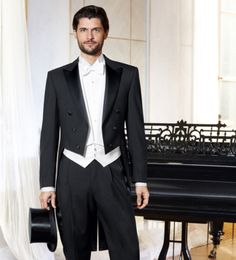 Men Suits 2018 Black Tailcoat Wedding Suits Evening Dress Bridegroom Custom Made Slim Fit Formal Simple Tuxedos Best Man Blazer Prom 3Piece