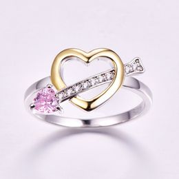 -Recién cortado corazón rosa campeón blanco cz anillo de color plata tamaño 6 7 8 9 Forever Love Romántico Clásico Joyería femenina