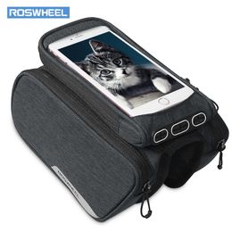 ROSWHEEL 121462 Bike Frame Bag Cycling Top Tube Pannier with Cell Phone Holder also comes with 2 magic stickers