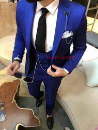 Customise Cheap And Fine Notch Lapel Blue One Button Groom Tuxedos Men Suits Wedding/Prom/Dinner Best Man Blazer(Jacket+Pants+Tie+Vest)