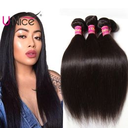 -UNice Hair Virgin Brazilian Straight 3 Bundles brasileñas Extensiones de cabello humano 100% armadura de cabello humano Bundles 8-30inch Bulto barato al por mayor
