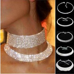 Women Crystal Diamante Rhinestone Necklace Silver Plating Wedding Bridal Party Collar Choker Chain Necklace Jewellery Gifts b153