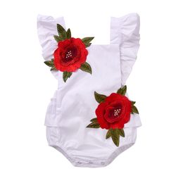 Floral Backless Baby Romper Jumpsuit Body suit Sunsuit Summer Newborn Baby Clothes Embroidery Flower Infant Baby Girl Clothes White Black