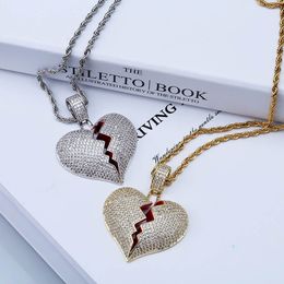 Hip Hop Iced Out Solid Broken Heart Lced Out Necklace & Pendant Micro Paved Zircon Charm Necklace for Women