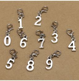 100pcs/lot Zinc Alloy 0-9 Arabic Number Keychain Metal Figure Lobster Clasp Digit Key Chain DIY key ring