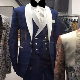 New Design Shawl Lapel Blue Wedding Men Suits Groom Tuxedos Men Party Groomsmen Suits (Jacket+Pants+Tie+Vest) NO:105