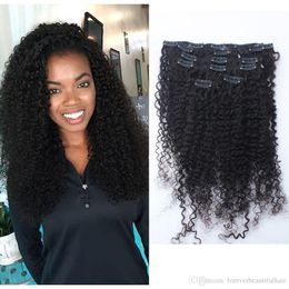 clip in human hair extensions 7pcs Natural Color Clip Brazilian Weave Virgin Extensions Human Hair 100g afro kinky curly clip