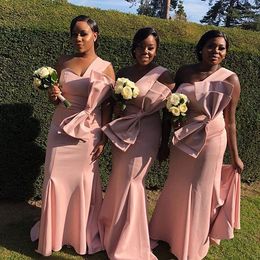 Stylish One Shoulder Bridesmaid Dresses Sleeveless Bow Zipper Back Satin Sweep Train Mermaid Prom Dress Sexy 2018 Maid Of Honor Gowns