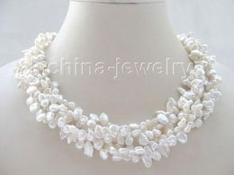 18" 5row white Reborn Keshi freshwater pearl necklace - yellow GP magnet