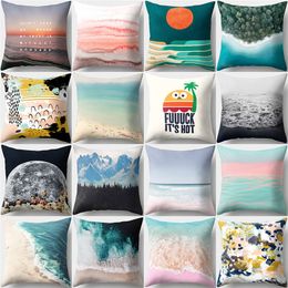 18*18 Inch Polyester Peach Skin Square Pillow Cover Beach View Pattern Home Decor Pillowcase Throw Pillow Cover