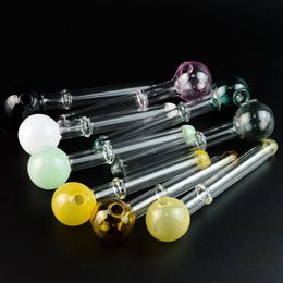 50PCS 12cm Straight Tubes Pyrex Glass Oil Burner Pipe Hand Pipes Round Dome Multicolor Mini Pipes Rigs Spoon Pipes SW14