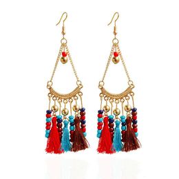 Colors Hot Bohemia 5 Boho Vintage Handmade Gold Plated Beads Tassel Pendant Earring Stylish Women Girl Gift Lady Holiday Jewelry