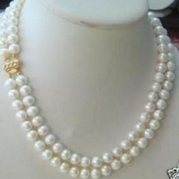 2 Rows 7-8MM WHITE Freshwater Cultured PEARL NECKLACE