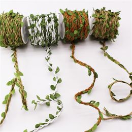 10 Meters/Roll DIY Artificial Leaves Twine Wax String With Leaf Silk Leaves Flowers Garlands Hemp Rope Wedding Party Decoration