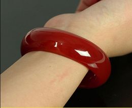 Pure natural color ice red agate bracelet thick women's national style red jade bracelet