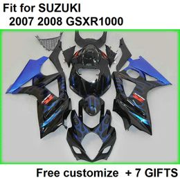 High quality fairing kit for Suzuki GSXR1000 07 08 black blue flames fairings set GSXR1000 2007 2008 DF10