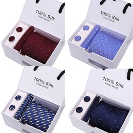 Neck tie set + handkerchief + Cufflink Necktie Gift box 21 colors for Father's Day Men's business tie Christmas Gif