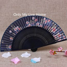 Cherry blossoms Portable Japanese Hand Fan Chinese Folding Small Silk Fan Traditional Craft Openwork Bamboo Ladies Fans for Weddings