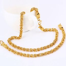 Hip Hop Mens Jewellery Set Solid Accessories 18k Yellow Gold Filled Fashion Necklace+Bracelet (23.6inches,8.6 inches)
