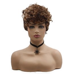 Short Curly Synthetic Wigs Hairstyle Wig Pixie Cut Stylish Hair Wigs For Women Cosplay