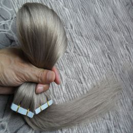Grade 7a Unprocessed tape extensions 100g 40pcs Straight Brazilian Virgin Hair Skin Weft Tape Hair Extensions Grey mrs hair 16"18"20"22" 24"