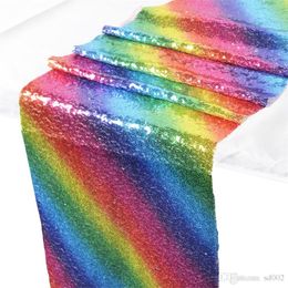 30*180cm Table Runner Exquisite Polyester Fibre Rainbow Colour Sequin Tablecloth For Home Party Decoration Supplies High Quality 26hb BB