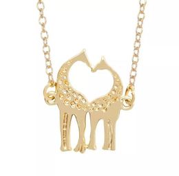 10PCS Cute Heart Loving Giraffes Necklace Simple lovely Twin Baby Deer Necklace Animal Jewelry for Couples