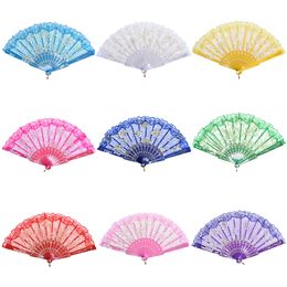 Lace folding bamboo Summer fan Spanish Fabric Silk Folding Hand Held Dance Fans Flower Party Wedding Prom Dancing Summer Fan Accessories