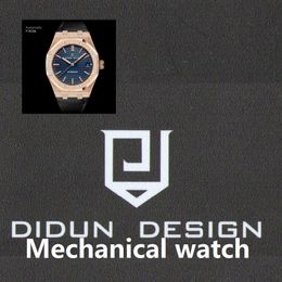Correa DIDUN relojes de los hombres Top mecánico automático del reloj del reloj de manera masculino Rosegold visita de cuero reloj de pulsera