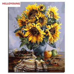 Sunflower Chrysanthemum Flowers Digital Painting Handpainted Oil Painting by numbers oil paintings chinese scroll paintings