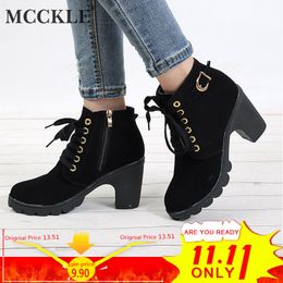 MCCKLE Plus Size Ankle Boots Women Platform High Heels Buckle Shoes Thick Heel Short Boot Ladies Casual Footwear Drop Shipping