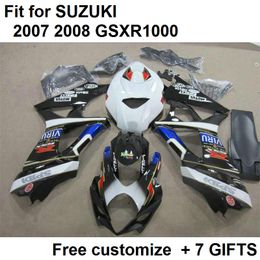 Free custom fairing kit for Suzuki GSXR1000 07 08 black white fairings set GSXR1000 2007 2008 KK78