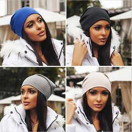 Unisex Cotton Beanies Hats Slouch Winter Warm Hat Solid Colour Turban Cap Hip Hop Bonnet Hats For Women Men