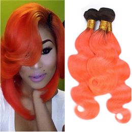 Black and Orange Ombre Peruvian Human Hair Weaves 3Pcs #1B/Orange Dark Root Ombre Body Wave Weave Bundles Double Weft Extensions