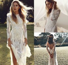 Modest Mermaid Wedding Dresses Jewel Neck Sexy Backless Sweep Train Lace Country Bridal Gowns Appliques Illusion Plus Size Wedding Dress