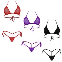 Sexy Bandage Mini Micro Bikini Swimwear Set Women Cotton Mesh Transparent Bathingsuit Beach Erotic Lingerie Underwear Plus Size S18101509