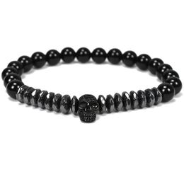 Skull Skeleton Titanium Steel bracelets natural stone beads crown bracelet men Jewellery pulseira masculina