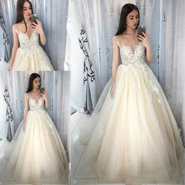 Stunning Sheer Plus Size Wedding Dresses Champagne Lace Tulle A-Line Illusion Arabia Dubai African Bridal Gowns Ball Formal Custom