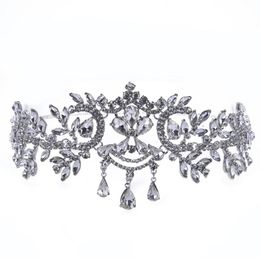 Gorgeous Pliability Silver Big Wedding Diamante Pageant Tiaras Hairband Crystal Bridal Crowns For Brides Headpiece Silver & Gold HTJ004
