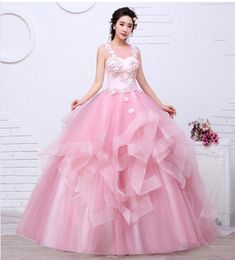 Free shippin Pink Color Yarn Girls Wedding dress 2018 New Fashion Simple Female Art Exam Gowns Part Dress Vestidos De Novia