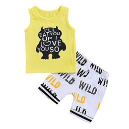 2018 Summer Newborn Baby Boy Clothes Yellow Tops Vest +Short Pants 2PCS Cotton Kids Boys Clothing Sets Fashion Infant Toddler Boy Clothes