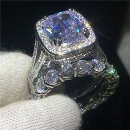 Lovers ring set White Gold Filled Cushion cut 8ct 5A Cz Stone Engagement wedding band ring for women Bridal Jewelry