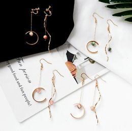 Fashion Semicircle Twisted Beads Asymmetric Tassels Dangle Earrings alloy gold Lovely Prom Party Jewellery gifts Simple Geometric Earring